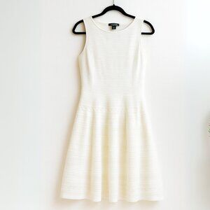 LAUREN RALPH LAUREN Ivory Cotton Sleeveless Knee Length Fit + Flare Ribbed Dress